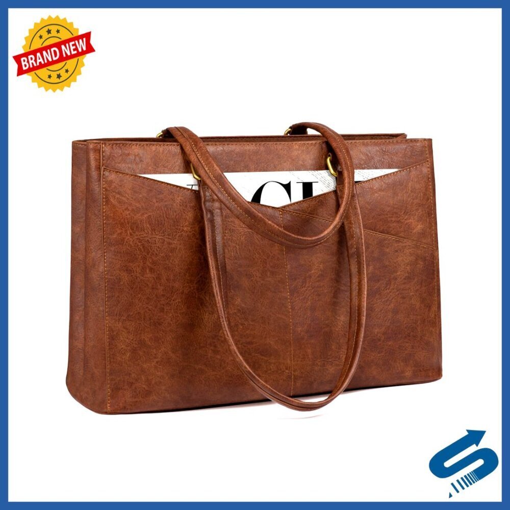 Vintage Leather Laptop Tote Bag Elegant Professional Work Briefcase Waterproof